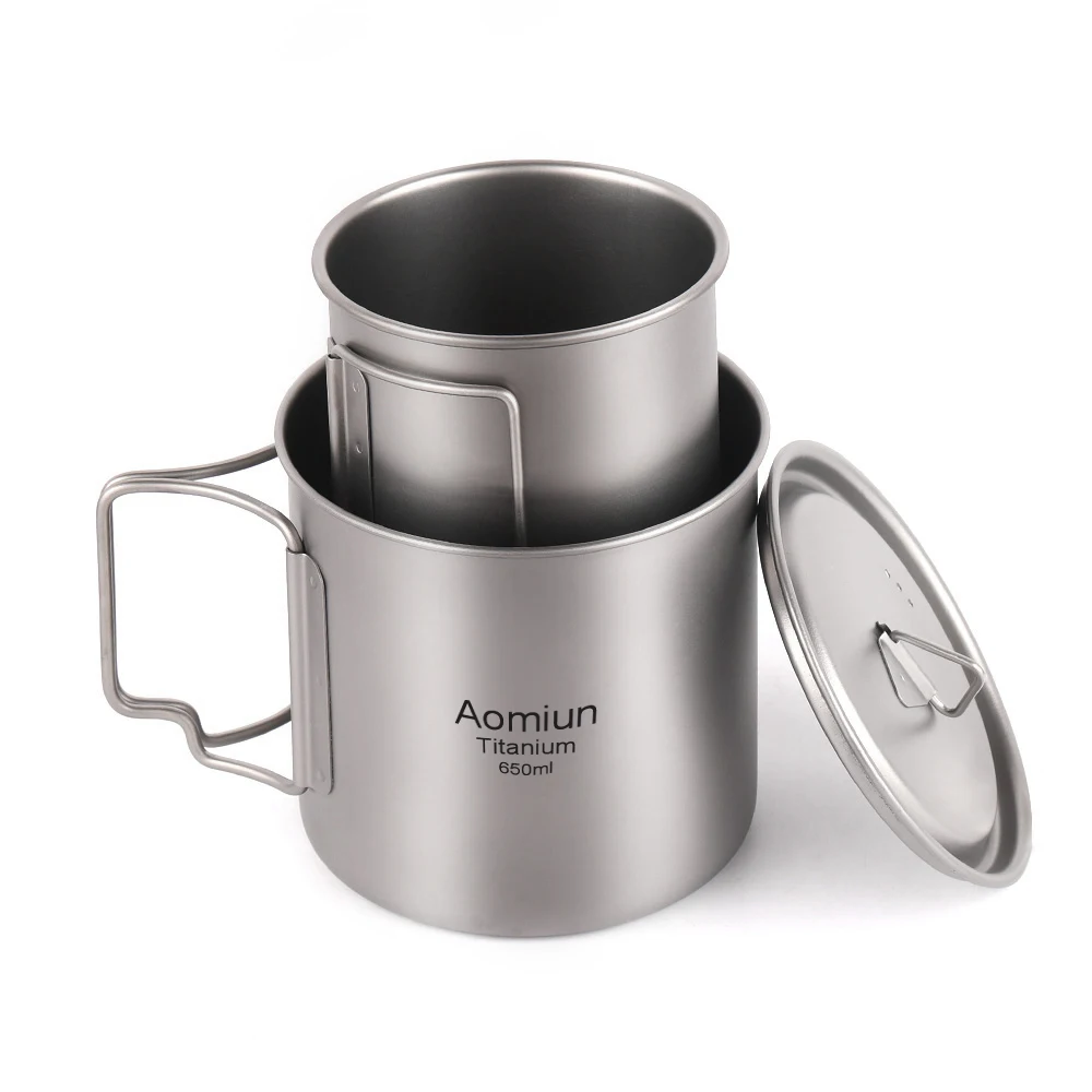 

Aomiun Ultralight Titanium Cup Outdoor Portable 2PCS Cup Set 350ml 650ml Camping Picnic Water Cup Mug with Foldable Handle