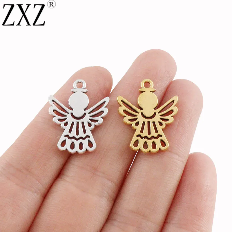 ZXZ 20 шт. тибетские серебряные/Золотые Тоны Очаровательные Подвески с ангелом-хранителем двухсторонние для ожерелья браслета ювелирные изделия фурнитура 18x23 мм