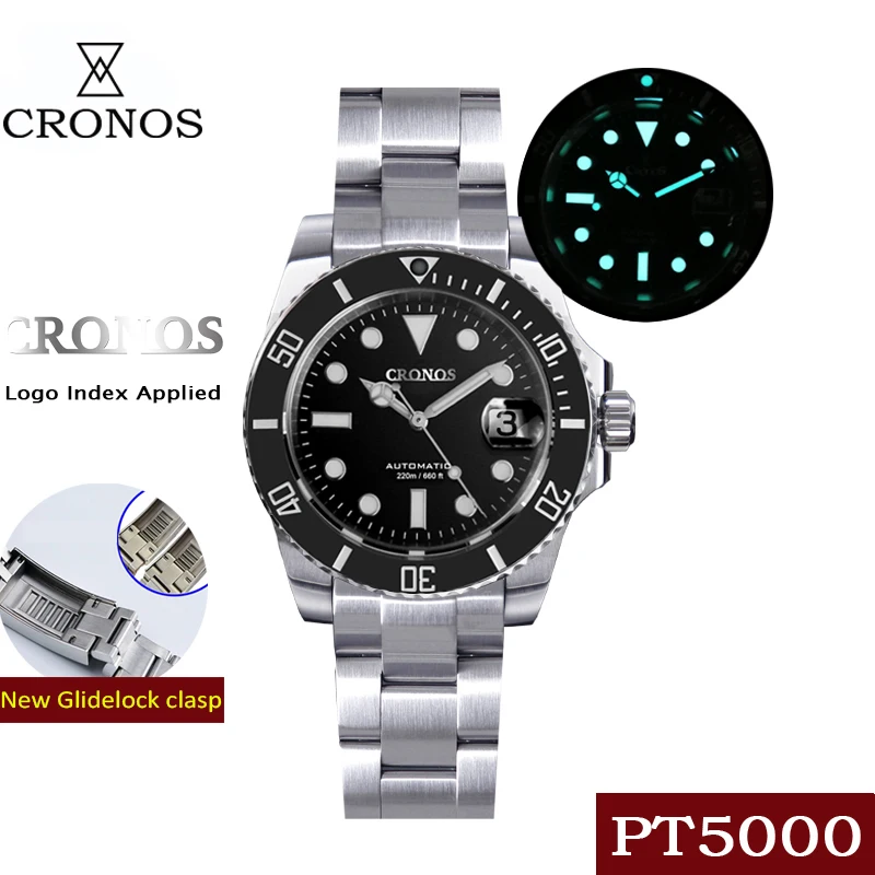 

Cronos Diving Watch Luxury Men Watch Stainless Steel Bracelet Ceramic Rotating Bezel Sapphire Crystal PT5000 Automatic Watches