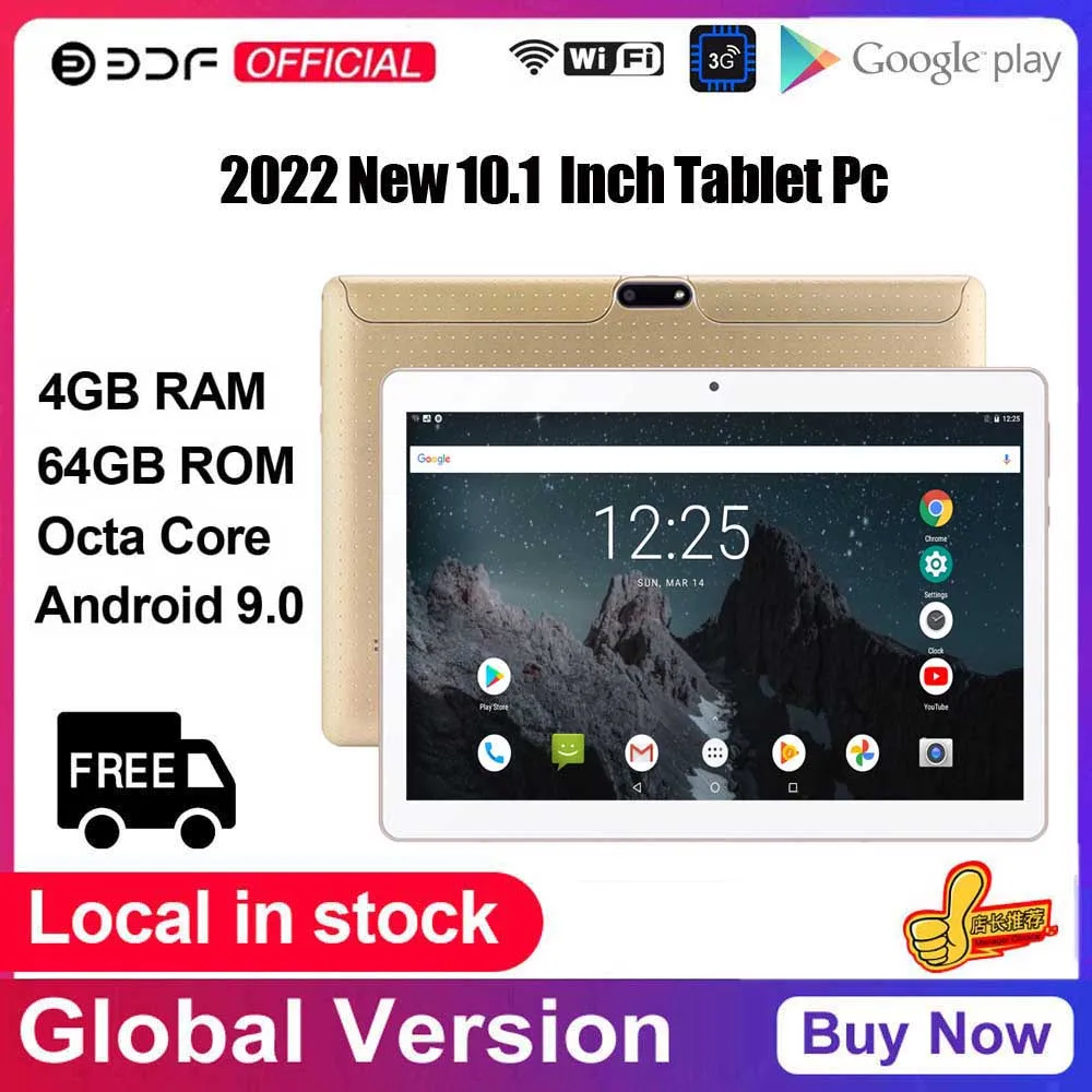 BDF Cheap Tablet Pro 10.1 Inch Phone Calling Tab Tablets Pc Android 9.0 Play Store 4GB/64GB Octa Core GPS IPS Android Tablet 10