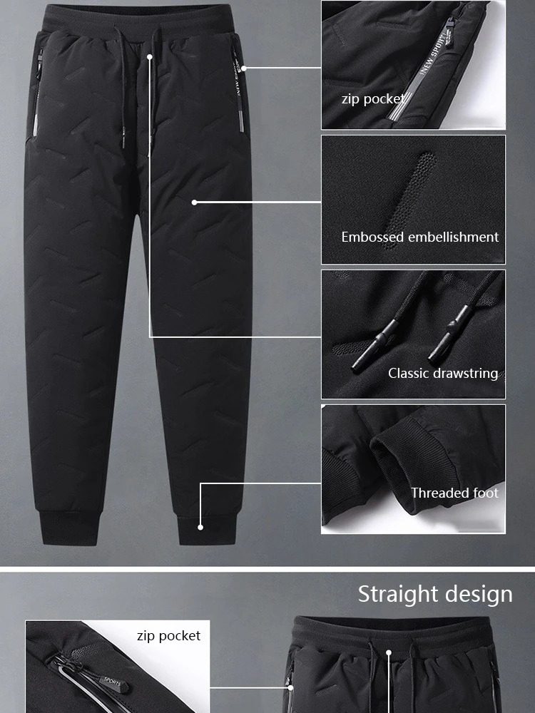 

SALSPOR Straight Men Trousers Down Cotton Pants Outer Wear Plus Velvet Thick Warm Casual Pants Sports Lamb Velvet Sweatpants