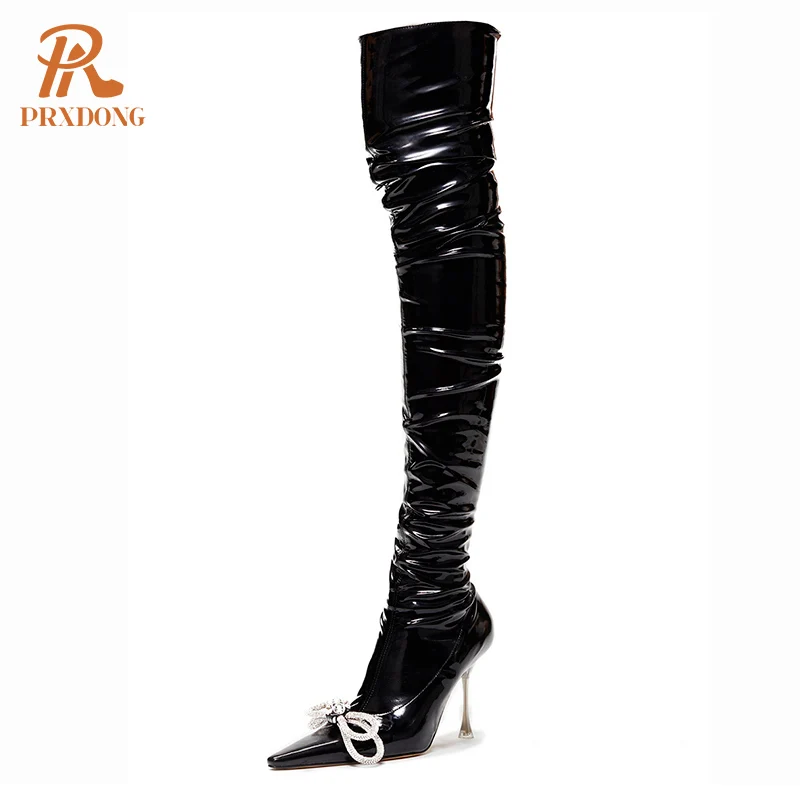 

PRXDONG 2022 New Sexy Women's Long Boots Thin High Heels Pointed Toe Black Dress Party Female Over The Knee Boots Big Size 34-43