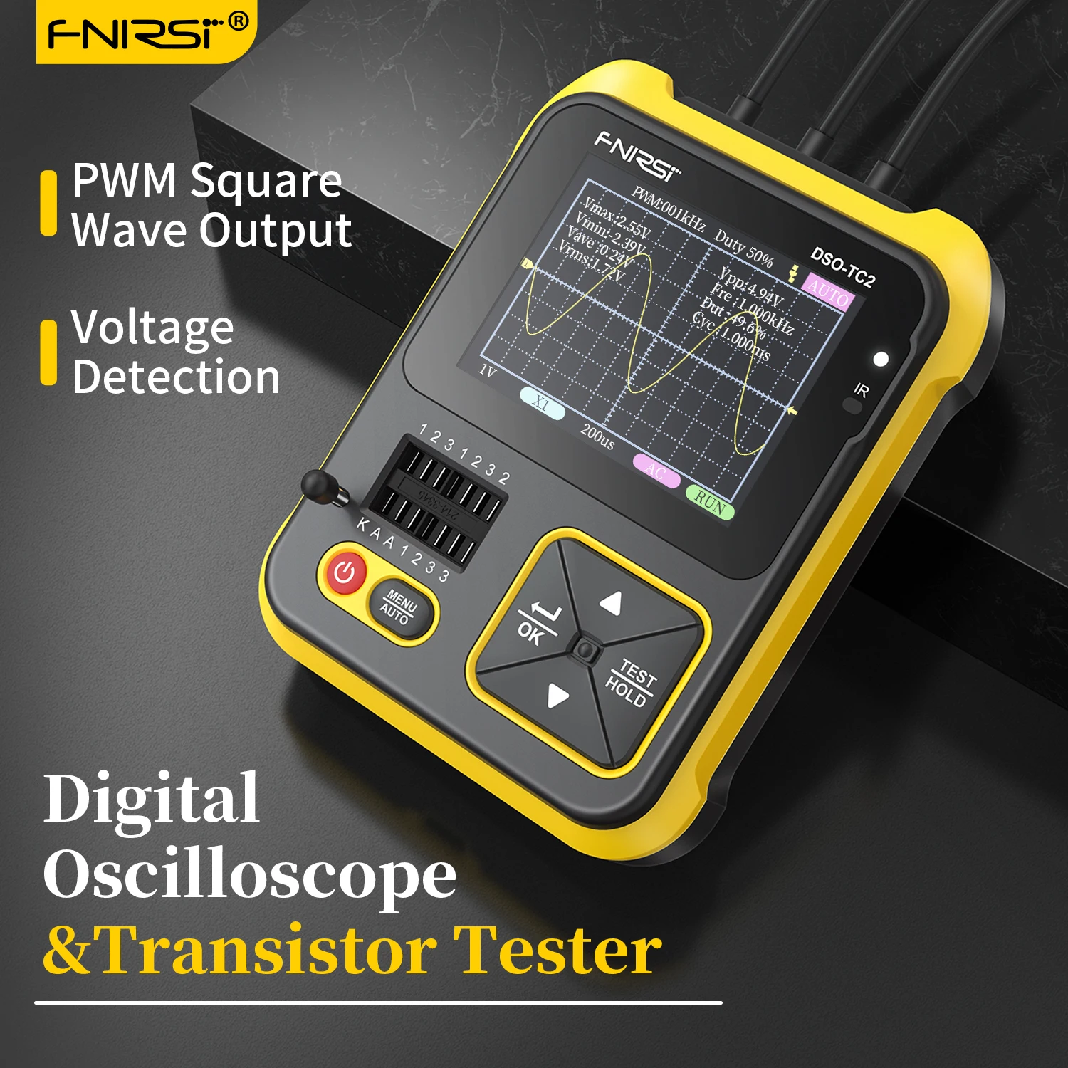 

FNIRSI DSO TC2 200KHz Bandwidth Digital Oscilloscope Transistor Tester 2 In 1 Multifunctional PWM Signal Generator Multimeter