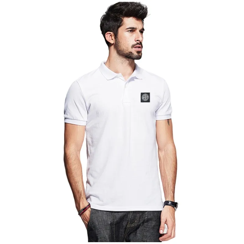 men fashion sport cotton polo tee shirts short sleeve stone solid embroidery design T-shirt summer si tops