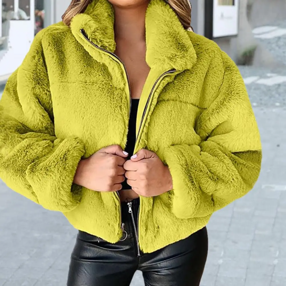 

Fashion Autumn Winter Women Faux Fur Short Jacket New Casual Zipper Solid Color Plush Coat Loose Warm Comfy Soft Furry Outerwear