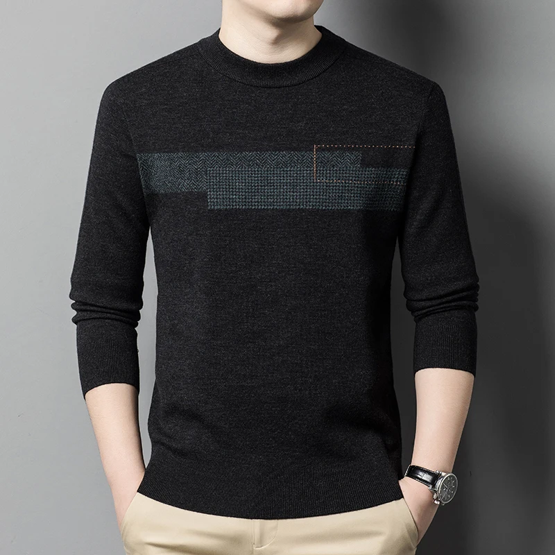 

Высококачественный мужской свитер смешанных цветов из шерсти, очень толстый осенне-зимний пуловер с полувысоким воротником для отдыха, вязаная одежда