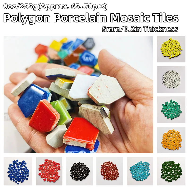 

9oz/255g(Approx. 65~70pcs) Polygon Porcelain Mosaic Tiles 5mm/0.2in Thickness DIY Craft Ceramic Tile Mosaic Making Materials