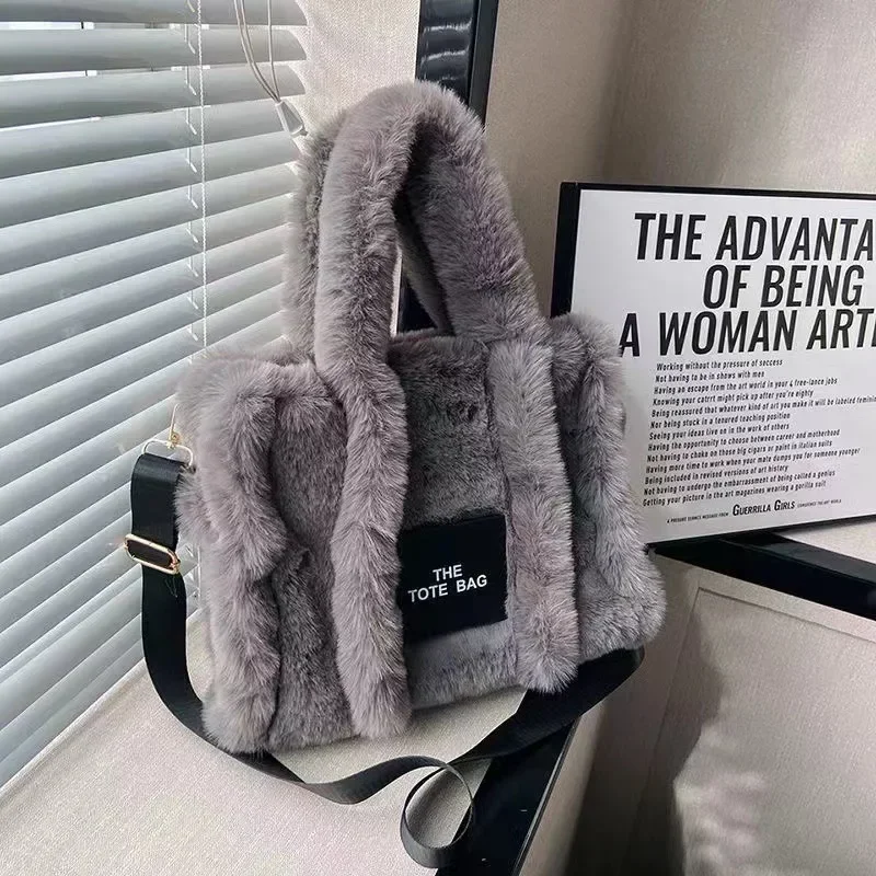 Осень-зима плюшевая повседневная сумка модная сумка-тоут с буквенным принтом