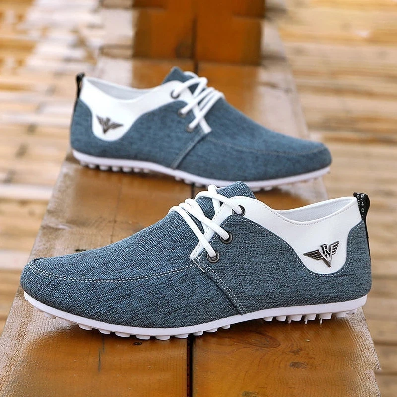 

New Hot Sale Men's Shoes Fashion Lace-up Linen Canvas Peas Shoes Outdoor Leisure Hiking Flat Loafers Light Driving Shoes