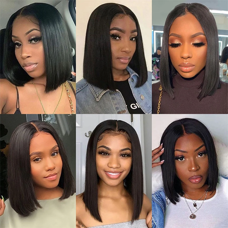 Wear And Go Glueless 100% Human Hair Wig HD Lace Bone Straight Short Bob 13x4 Frontal Ready To Wigs Pre Cut No
