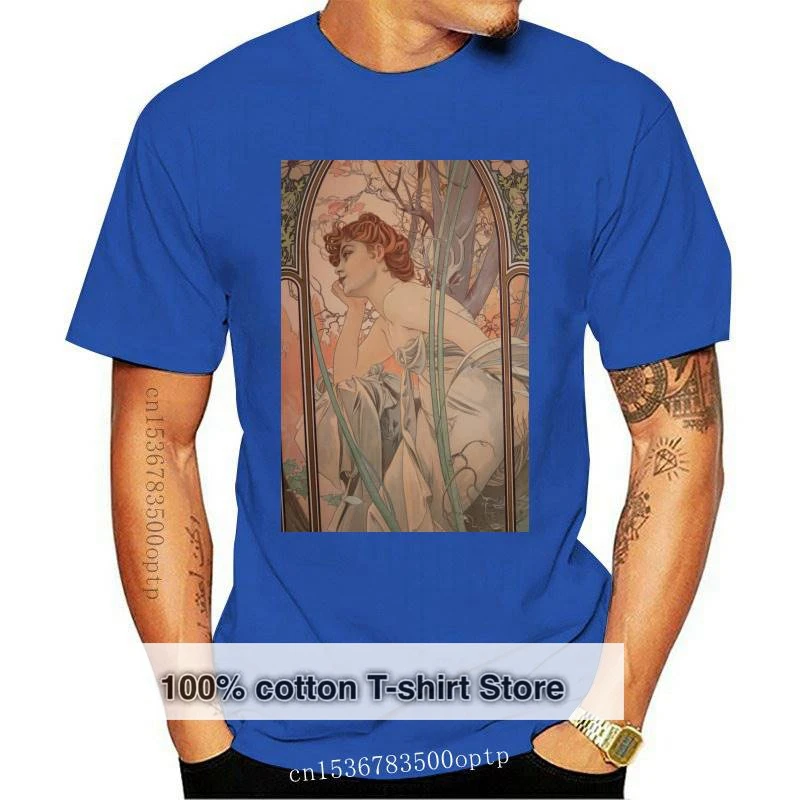 

New Alfonse Mucha Hf2 T Shirt Mucha Art Noveau Paris Sign Affiche Lady Antique French Austria Tshirt Men Cotton Tees Tops Haraju