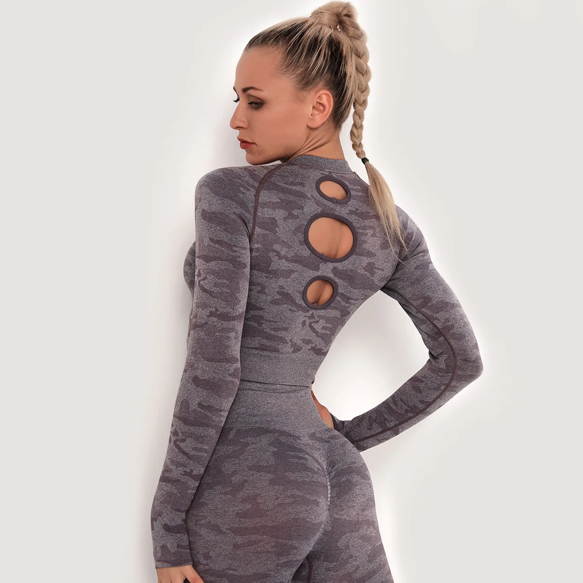 2Pcs Yoga Set Seamless Camouflage Women Fitness Clothing Sports Wear Gym Leggings Padded Push Up Strappy Sports Bra Sports Suits