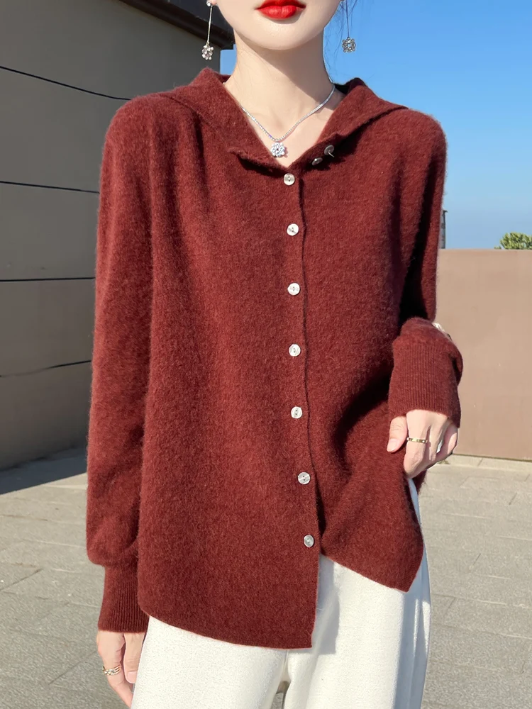 Новинка 2024 женский кардиган с капюшоном повседневный свободный стильный