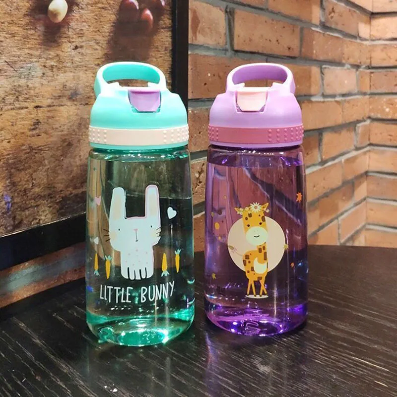 

Kids Water Bottle with Straw BPA Free Children's Drinking Kettle 480ML Healthy Plastic Portable School Cup Transparent Water Cup