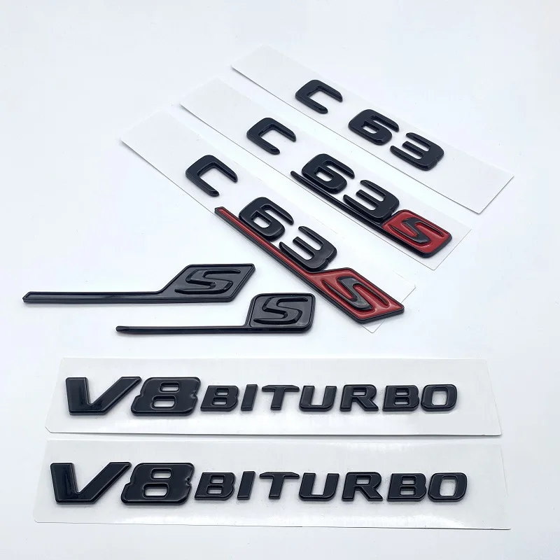 

Glossy Black Letters Numbers Emblem C63 C63s V8Biturbo for Mercedes Benz AMG Car Fender Trunk Rear C205 S205 W205 Logo Sticker