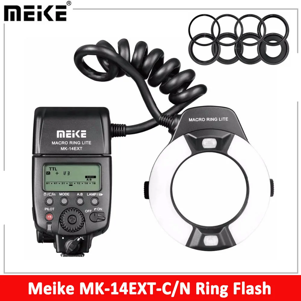 Фото Кольцевая вспышка MEIKE MK-14EXT E-TTL Macro LED Ring Speedlite для Nikon D80 D300S D600 D700 D800 и Canon 550D/ 760D/ 750D/ 1100D №1