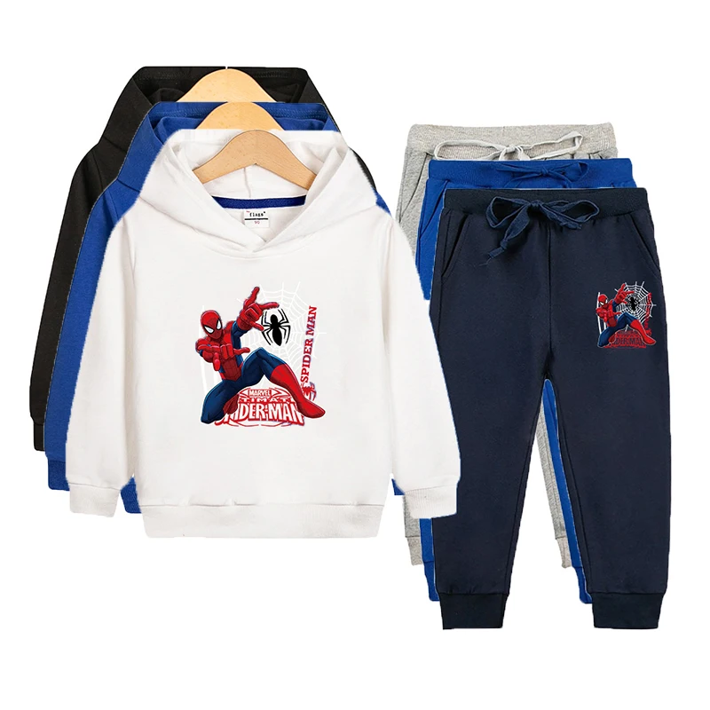 Spiderman Clothes Set for Boys Girls Spring Autumn Hooded Sweatshirt Trousers 2 Piece Outfits 2-10 Years Children Clothing Suit