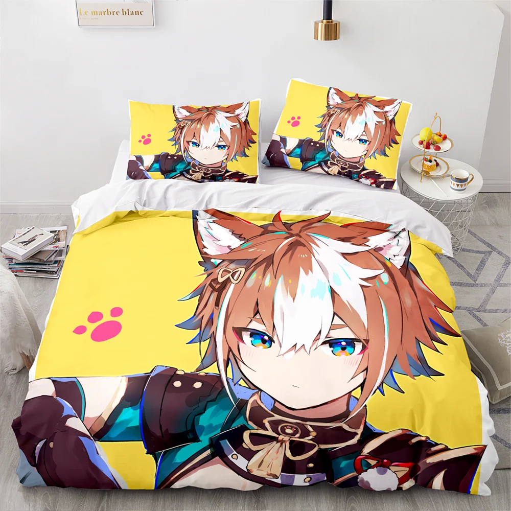 

Genshin Impact Bedding Set Single Twin Full Queen Demon Slayer Bedding Set