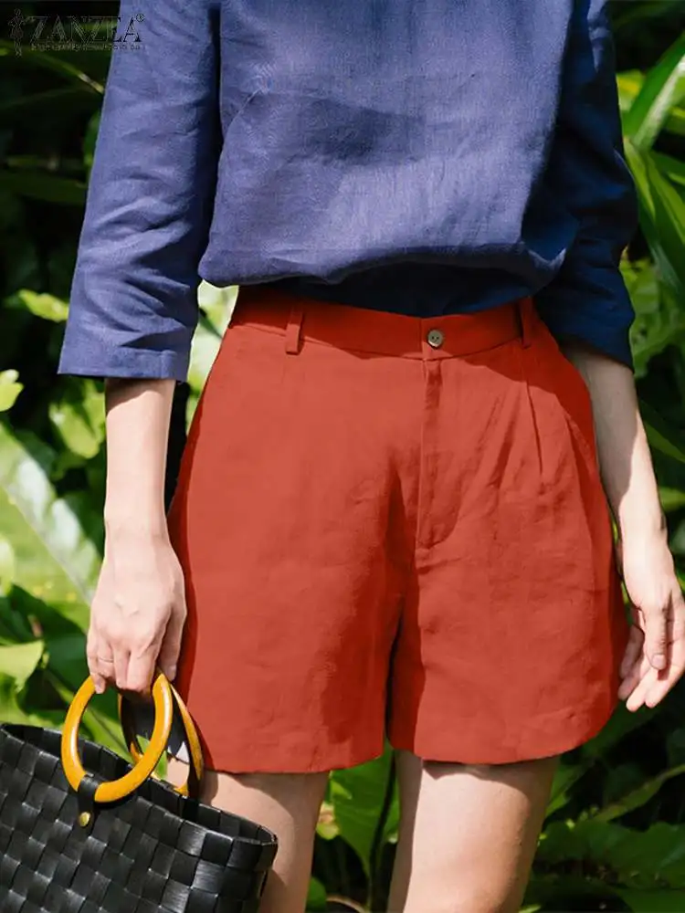 

Women Elegant High Waist Solid Loose Trousers 2022 ZANZEA Summer Shorts Casual Cotton Beach Short Pants OL Work Palazzo Oversize