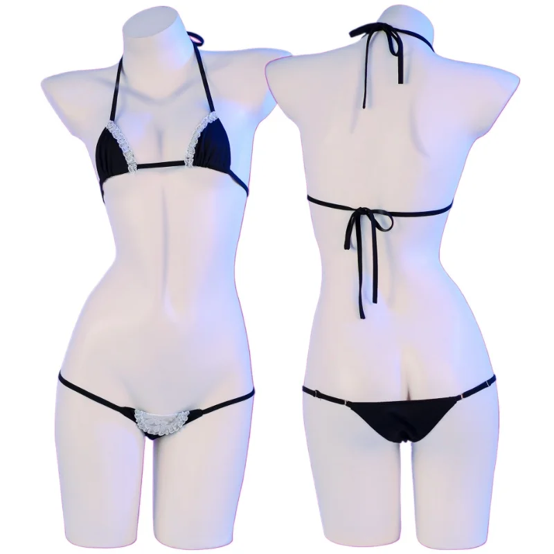 Комплект аниме мини-бикини из искусственной кожи нижнее белье горничной костюм