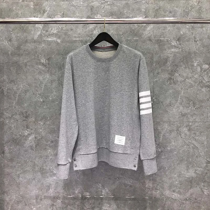

TB THOM Men's Sweatshirt Spring Winter Hoodies Fashion Brand Coats Cotton 4-Bar Stripe Jersey Pullovers Gray TB Sweatshirts