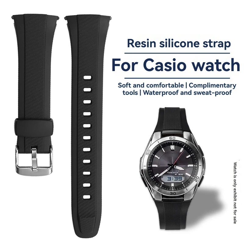 Фото Для Casio WAVE CEPTOR WVA-M640/M650/WVQ-M410 водонепроницаемый силиконовый ремешок для часов из смолы, черный сменный аксессуар №1