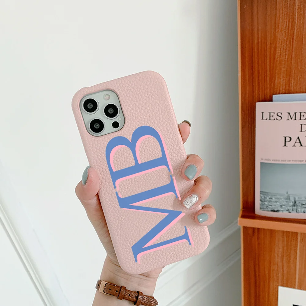 

Custom 3D Text Letter Name Leather Phone Case for iPhone 13 Pro Max 12 13 11 12 Pro Max X XR XS Max 7 8 Plus SE 2020 Back Cover