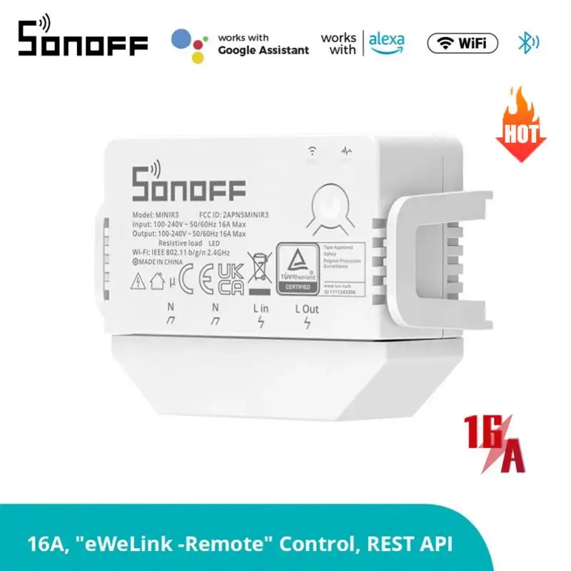 

Смарт-выключатель SONOFF MINIR3 16 А с Wi-Fi и встроенным контроллером без нейтрального провода