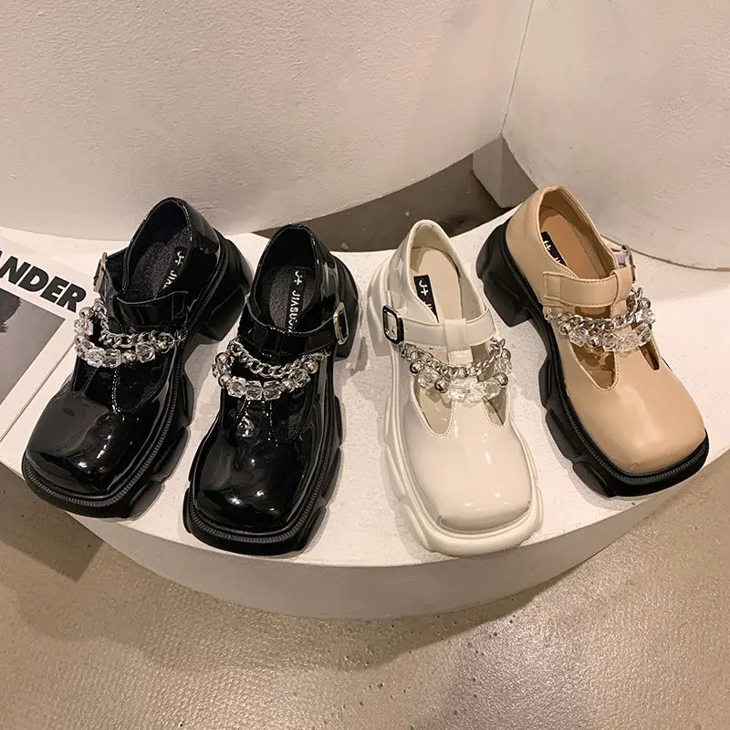 

Туфли женские кожаные в стиле ретро, универсальные лоферы, квадратный носок, платформа, каблук, британский стиль, Туфли Мэри Джейн