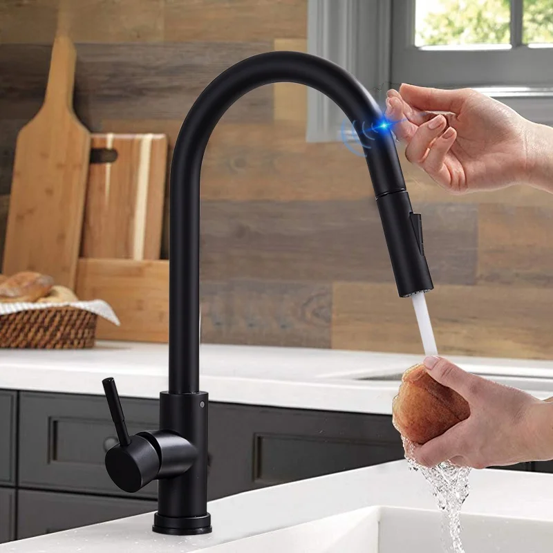 

Matte Black Pull Out Sensor Kitchen Faucet Sensitive Smart Touch Control Faucet Mixer For Kitchen Touch Sensor Kitchen Mixer Tap
