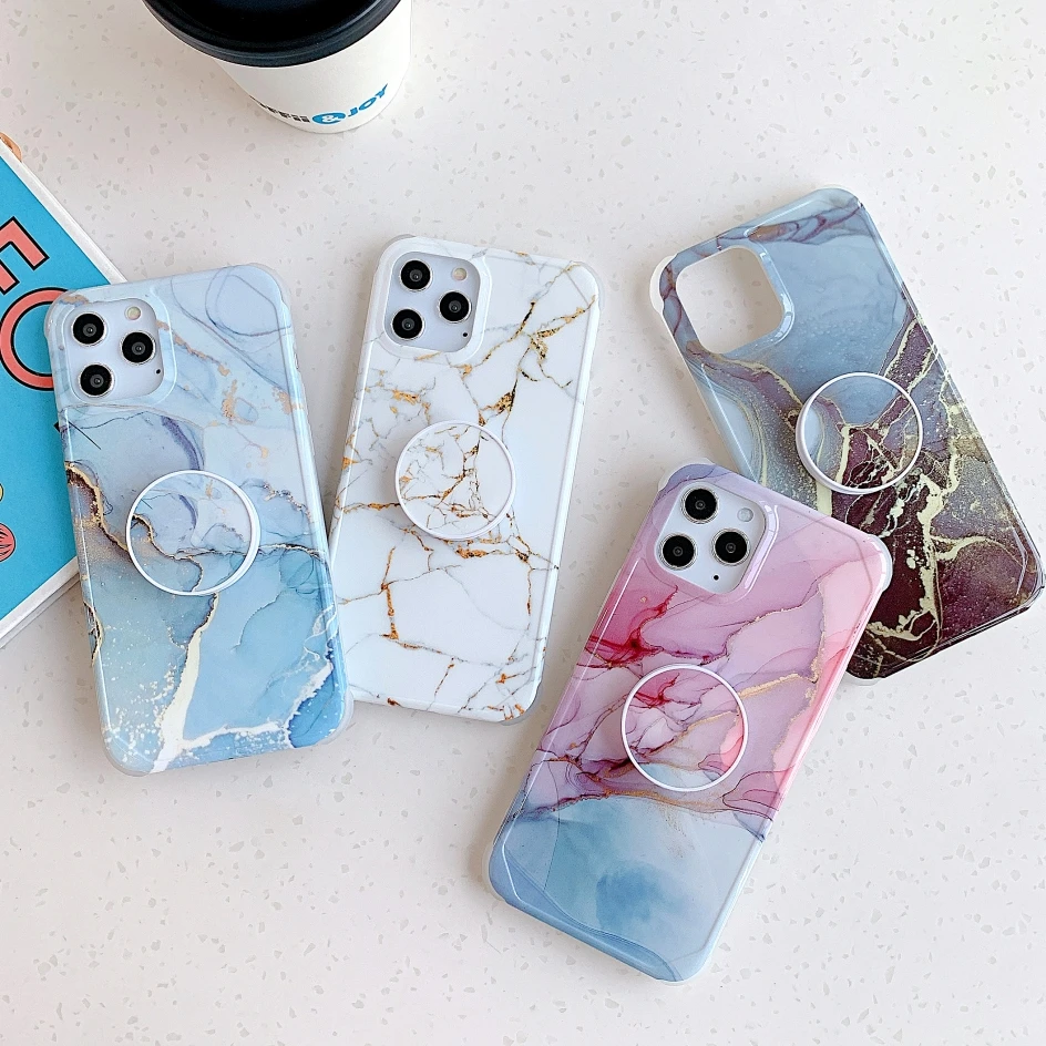 

Luxury Marble Case For iPhone 13ProMax 12Pro 12Mini 11Pro XSMax XR 8Plus 7Plus SE2020 Silicon Shockproof Cover Balloon bracket