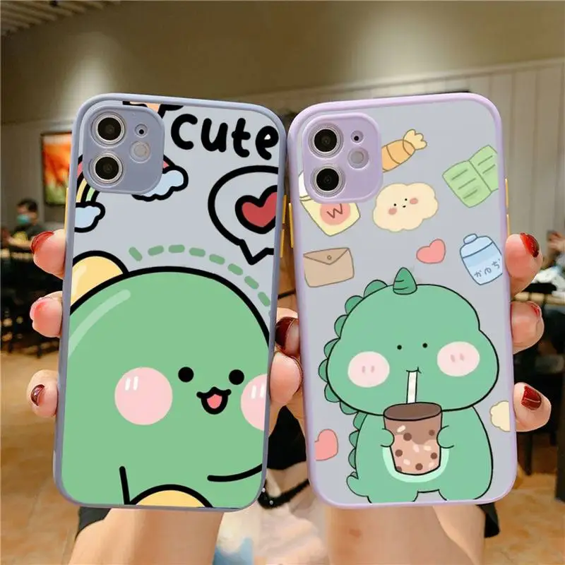 

Cute Dinosaur Baby Fashion Phone Case for iPhone X XR XS 7 8 Plus 11 12 13 pro MAX 13mini Translucent Matte Case