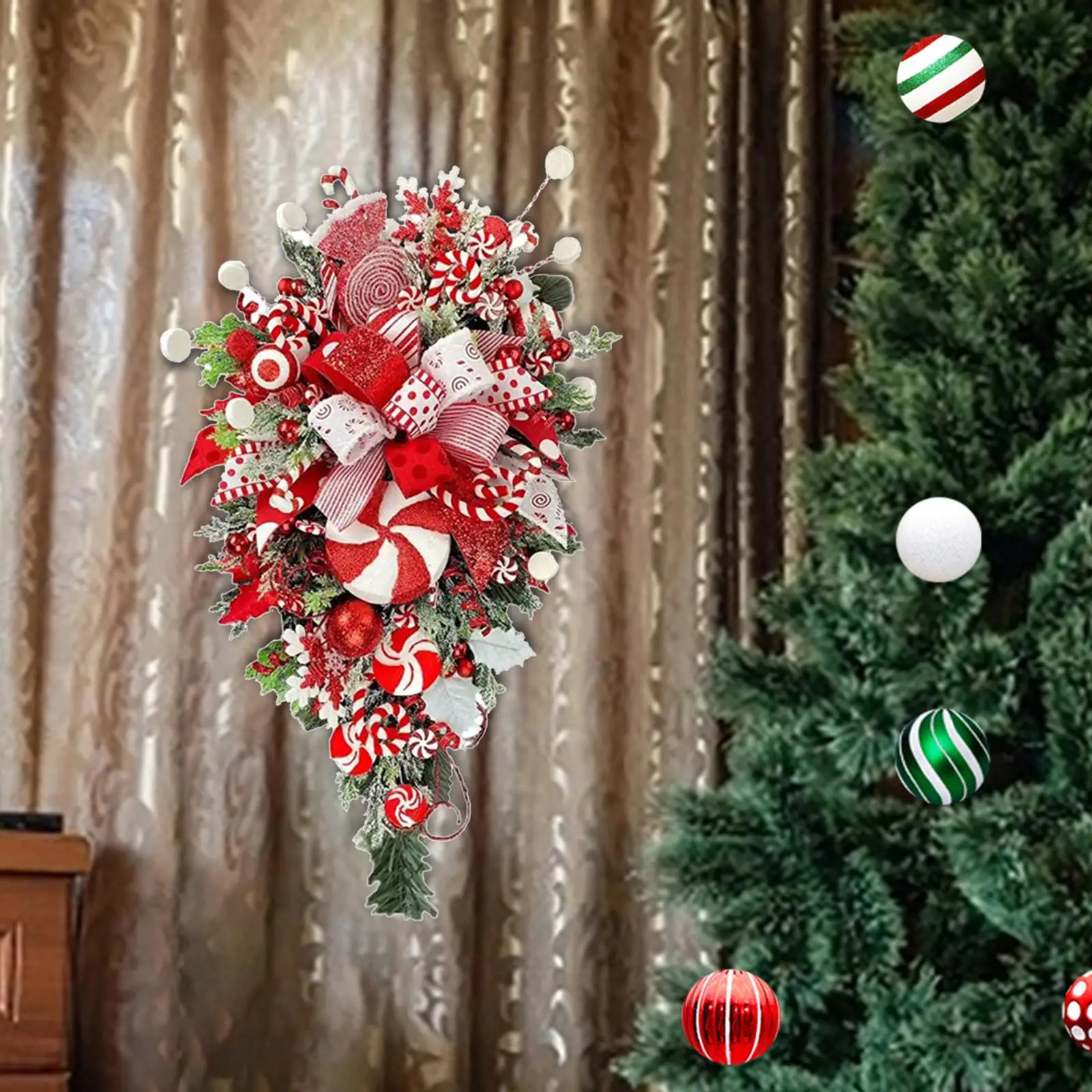 

Christmas Teardrop Wreath Artificial Door Swag Garland for Farmhouse Holiday