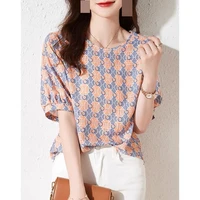 chiffon shirt short sleeve 2022 new feminine floral shirttop female fashionable dress summer fashion trend