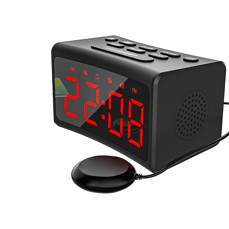 

Alarm Clock Radio For Bedroom, Bed Shaker For Heavy Sleepers, 12/24 Hour, Extra Loud For Hard Of Hearing, Deaf