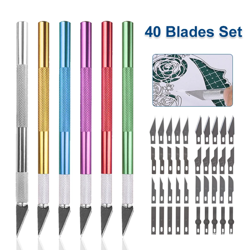 Non-Slip Metal Scalpel Knife Tools Kit Cutter Engraving Craft Knives 5/40pcs Blades Mobile Phone DIY Repair Hand Tools
