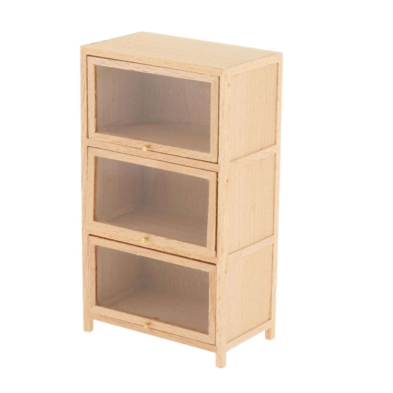 

1/12 Dollhouse Miniature Wood Three-Layer Cabinet Organizer Creative Furniture Decoration For Doll House