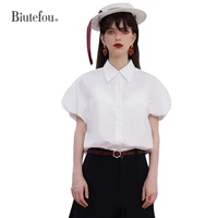 2022 new arrival summer women three dimensional puff sleeves solid color shirt