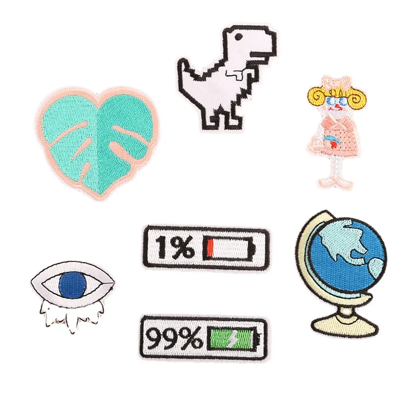 

100pcs/Lot Luxury Embroidery Patch Globe Leaf Eye Girl 1% 99% Power Charge Battery Couple Clothing Decoration Craft Diy Applique
