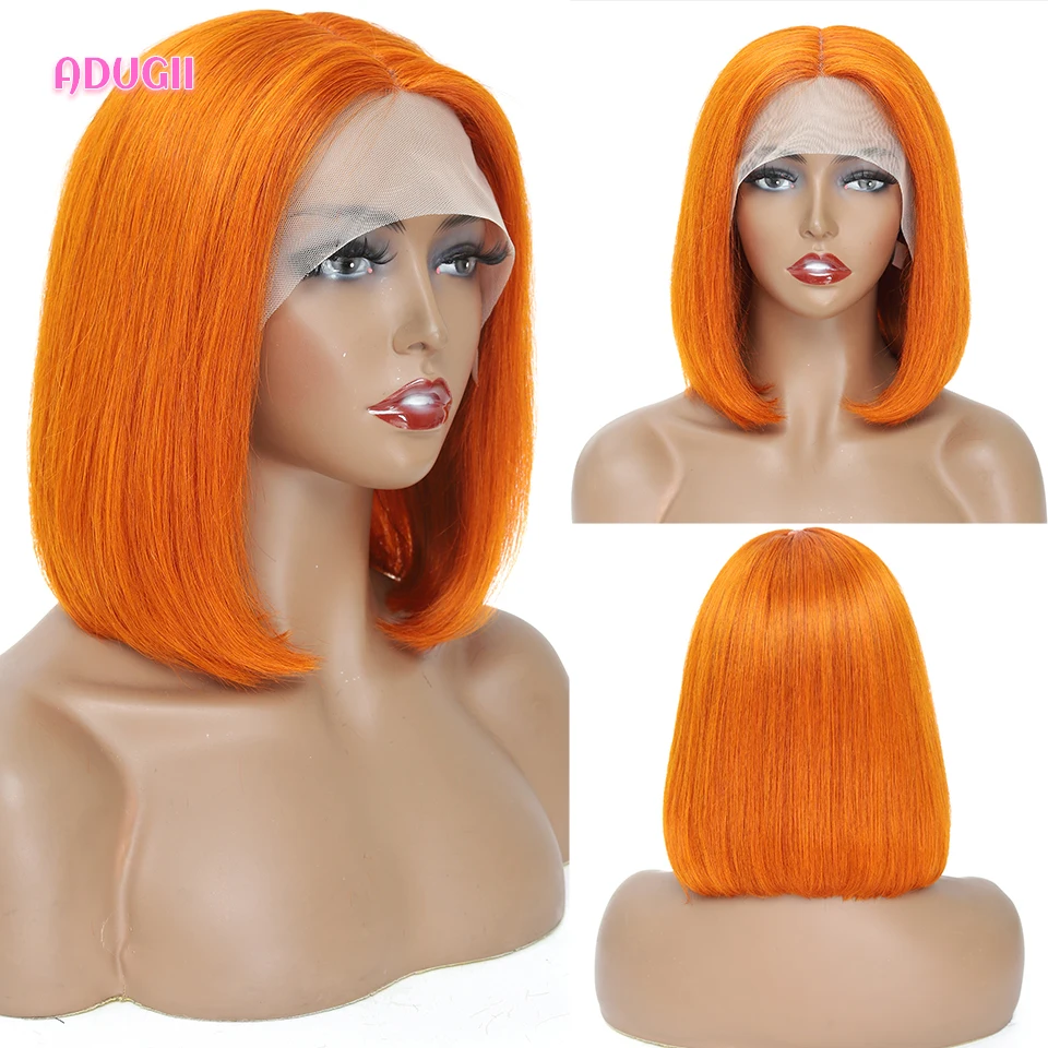 Short Bob Lace Wig Colored Straight Bob Human Hair Wigs Orange Lace Front Wigs For Women Brazilian T-Part Ombre Brown Bob Wig