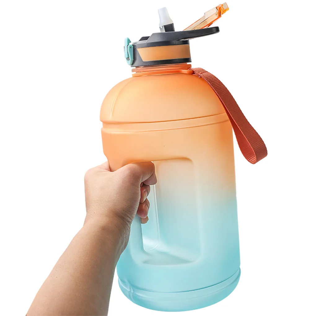 

3.78L Large Capacity Free Motivational With Time Marker Fitness Jugs Gradient Color Plastic Cups Outdoor Frosted Water Bottle