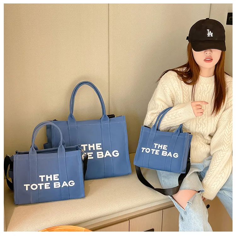Woman Canvas Handbag Casual Messenger Shoulder Women Tote Bag Black Blue Large Capacity Luxury Shopping Bag Zipper Solid Color