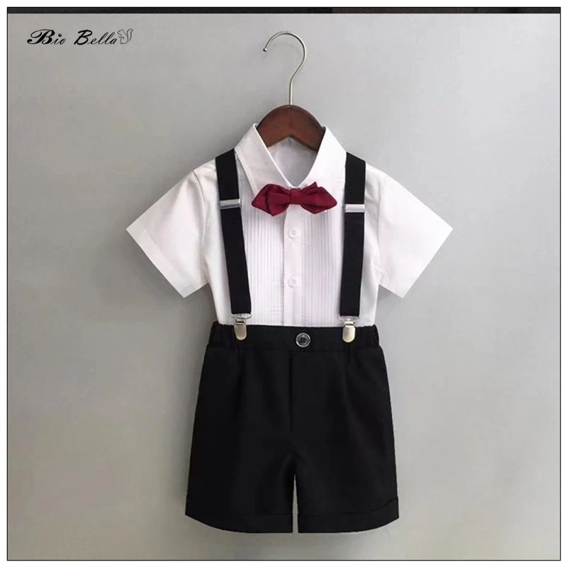 

Летняя одежда для маленьких мальчиков, официальная детская модель 2023, летний женский костюм для свадьбы, футболка и брюки с ремнем, Детские комплекты одежды