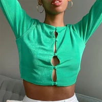 y2k tops green orange double layers buttons casual t shirt women long sleeve short summer crop top shirt 2021 new party t shirts