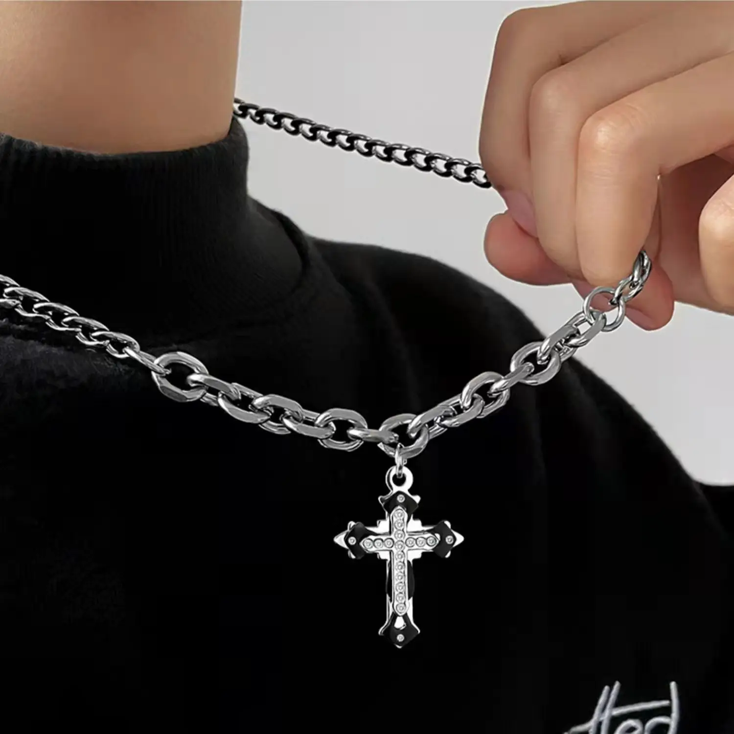 

Trend Chain Necklace for Men Supplies Titanium Steel Detachable Cross Pendant for Women Jewelry Accessories Couple Bracelet