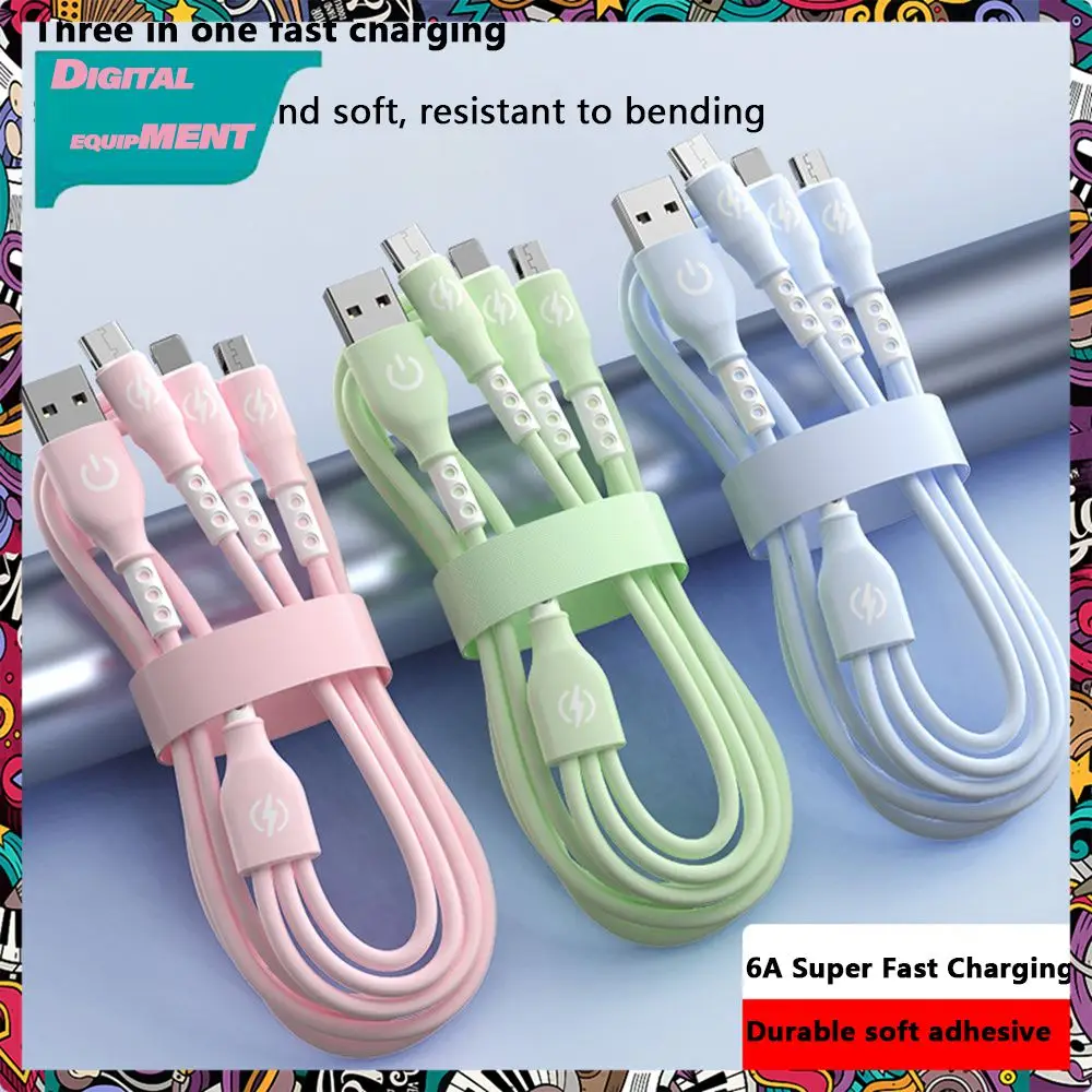 

Stable Fast Charging Phone Date Cable Fast Charging Three-in-one Data Cable Cherry Powder/matcha Green/sky Blue Usb Cable 6a
