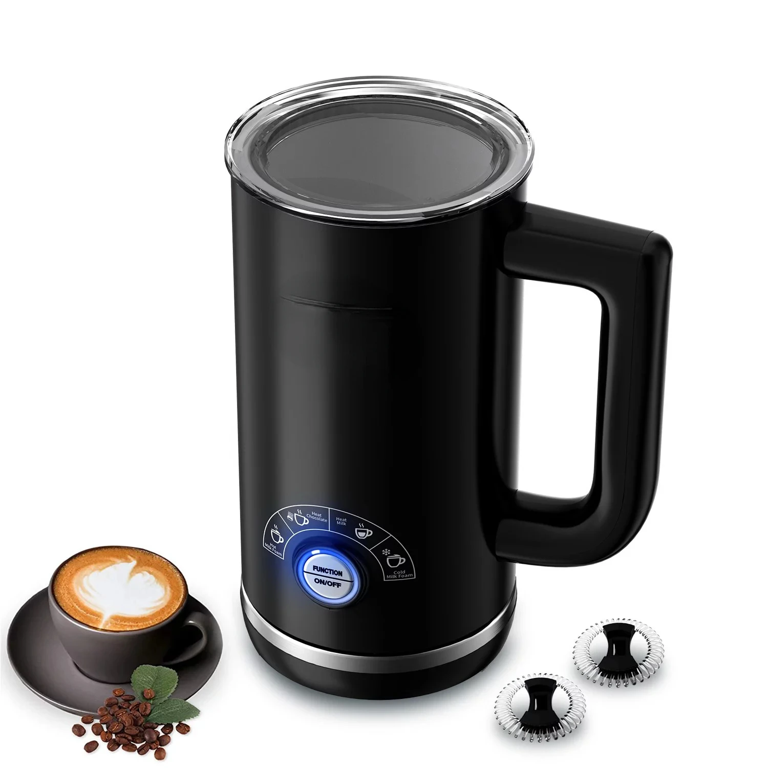 

Milk Steamer 4 in 1 Milk Frother with One Extra Whisk Black