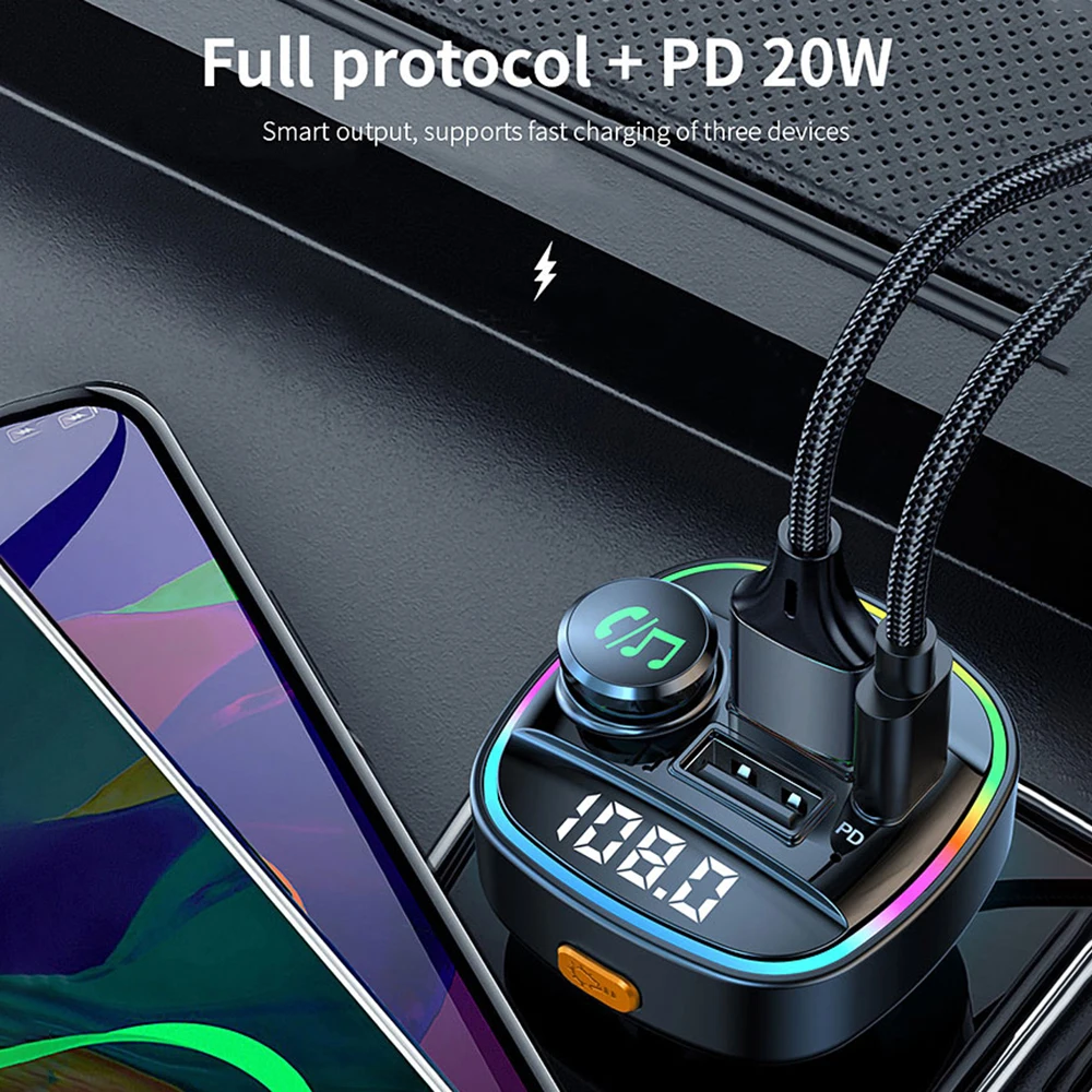 

FM-трансмиттер автомобильный с поддержкой Bluetooth 2022 и USB-накопителем, 20 Вт