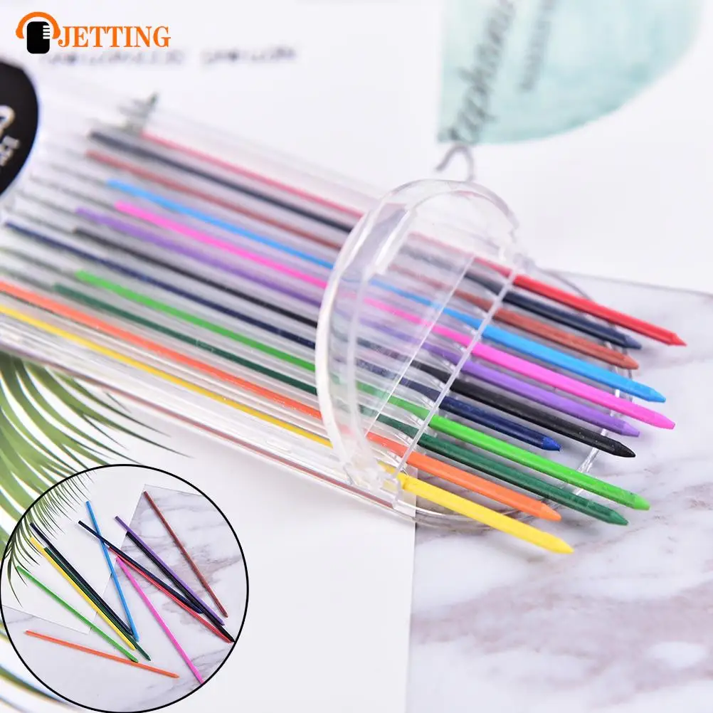 12pcs/box 2.0 Mm Mechanical Pencil Color Lead Refill 12mm Red Pink Yellow Bule Orange Green Color Drawing Colored