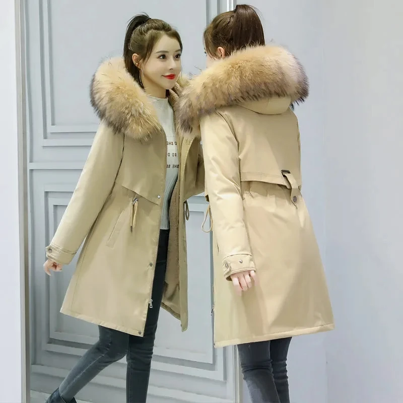 Parkas Womens 2022 Winter New Fashion Slim All-match Padded Jacket Women Large Size Hooded Fur Collar Warm Down Cotton Coat